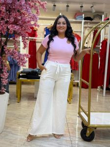 Wide Leg Plain Color Pearls Pants - Image 16