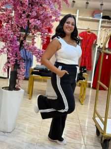 Wide Leg White Lines Black Pants - Image 4