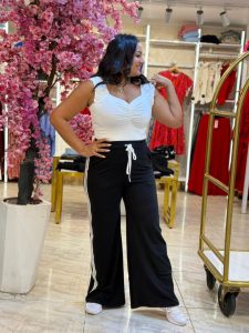 Wide Leg White Lines Black Pants - Image 2