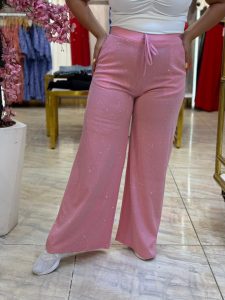 Wide Leg Plain Color Pearls Pants - Image 10