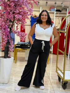 Wide Leg White Lines Black Pants