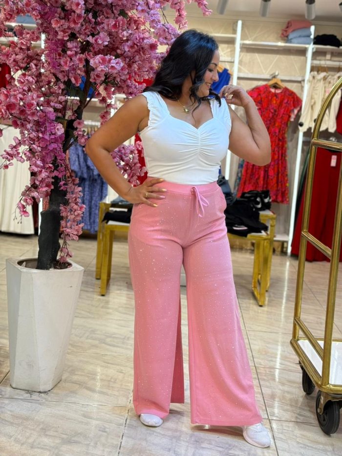 Wide Leg Plain Color Pearls Pants - Image 11