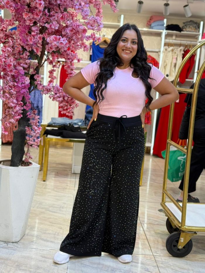 Wide Leg Plain Color Pearls Pants - Image 8