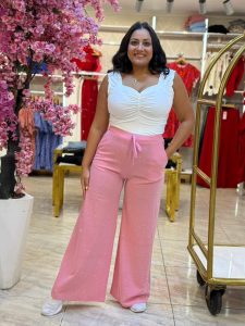 Wide Leg Plain Color Pearls Pants - Image 9