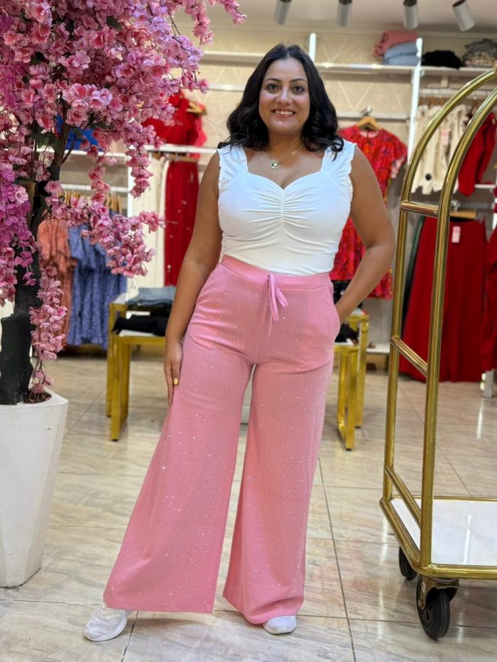 Wide Leg Plain Color Pearls Pants - Image 9
