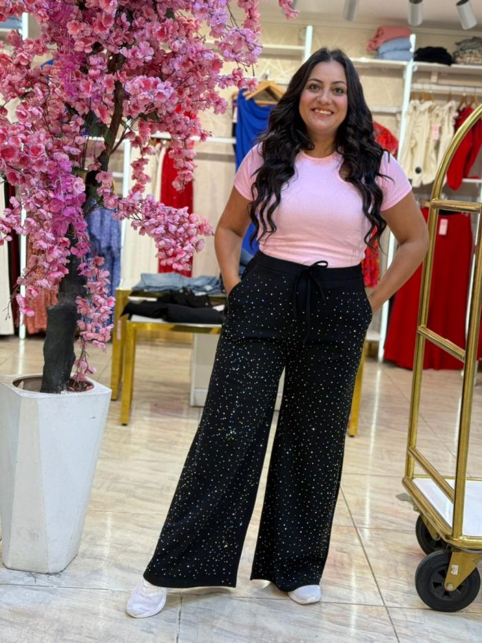 Wide Leg Plain Color Pearls Pants - Image 7