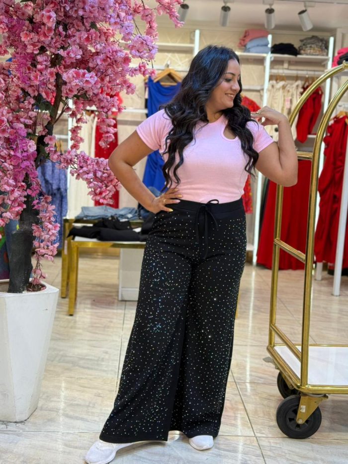 Wide Leg Plain Color Pearls Pants - Image 6