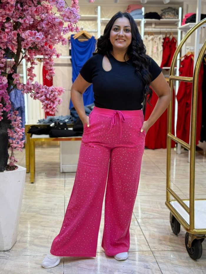 Wide Leg Plain Color Pearls Pants - Image 4