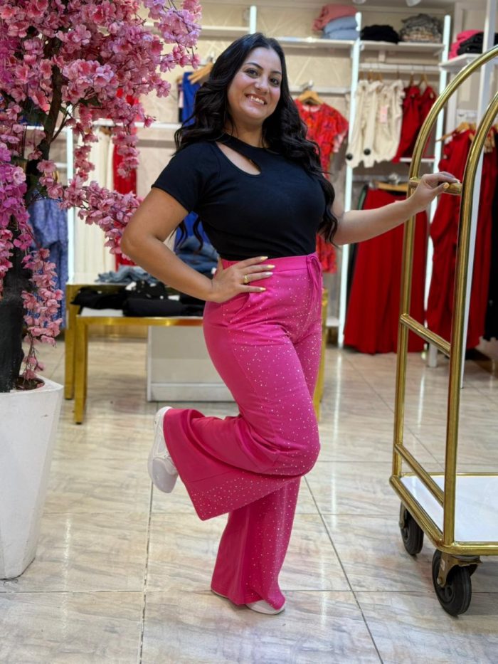 Wide Leg Plain Color Pearls Pants - Image 3