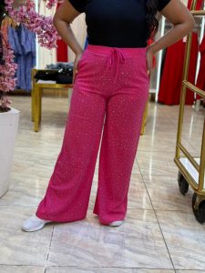 Wide Leg Plain Color Pearls Pants