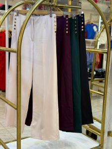 Black Wide Leg Front Buttons Pants - Image 3