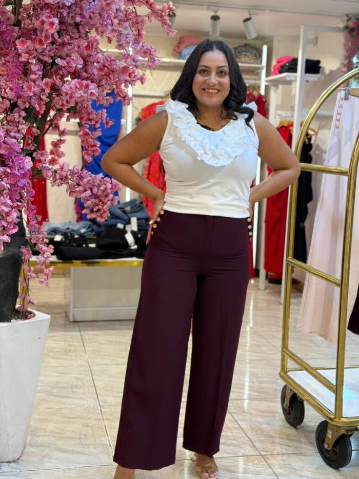 Black Wide Leg Front Buttons Pants - Image 2