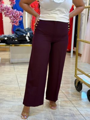 Black Wide Leg Front Buttons Pants