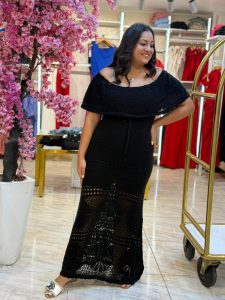 Plain Color Off Shoulder Long Dress - Image 6