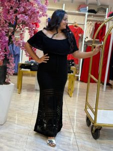 Plain Color Off Shoulder Long Dress - Image 3