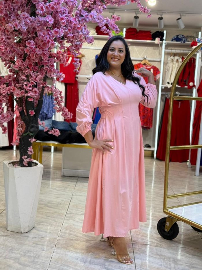 Plain Color Long Sleeve Long Dress - Image 3