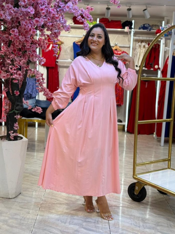 Plain Color Long Sleeve Long Dress - Image 2