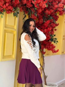 High-Neck Pullover With a Tie On The Long Sleeve