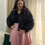 Long Sleeve Black Drop Pearls Jacket