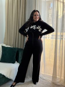 Set Two Pieces Front Flowers Long Sleeve Top & Wide Leg Pants