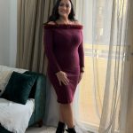 Off Shoulder Long Sleeve Plain Color Dress