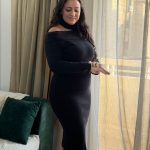 Long Sleeve Plain Color High Open Coal Dress