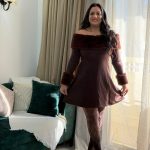 Fru Long Sleeve Plain Color Short Dress