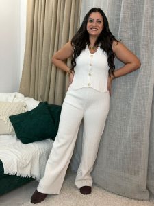 ⁦Set Two Pieces Front Buttons Sleeveless Top & Wider Leg Pants⁩ - الصورة ⁦9⁩