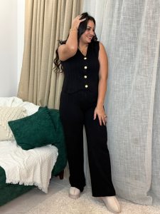 ⁦Set Two Pieces Front Buttons Sleeveless Top & Wider Leg Pants⁩ - الصورة ⁦3⁩