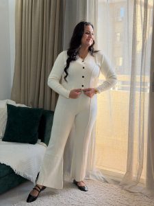 Plain Color Set Two Pieces Front Button Top & Wide Leg Pants - Image 2