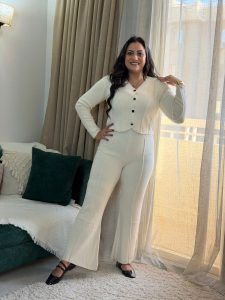 Plain Color Set Two Pieces Front Button Top & Wide Leg Pants