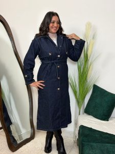 Long Sleeve Front Buttons Long Jeans Dress