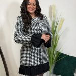 Long Sleeve Black & White Short Dress