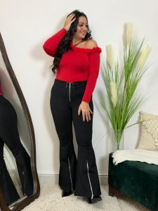 ⁦بنطلون شارلستون أسود بسوست أمامية⁩ - الصورة ⁦2⁩