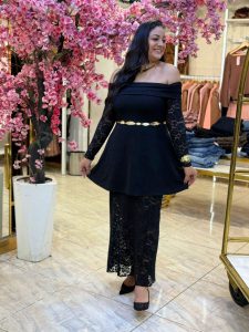 فستان اسود اوف شولدر طويل كم طويل