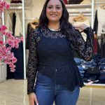 Long Sleeve Lace Plain Color Top