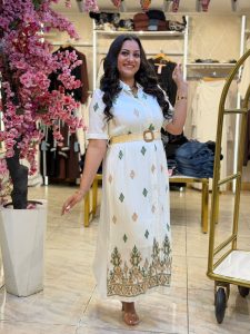 Short Sleeve Plaid Long Dress With Belt - Image 6