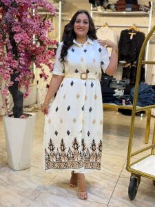 Short Sleeve Plaid Long Dress With Belt - Image 4