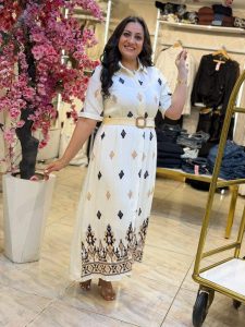 Short Sleeve Plaid Long Dress With Belt - Image 2