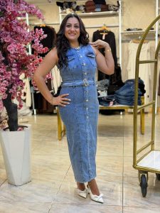 ⁦Sleeveless Front Buttons Long Jeans Dress⁩ - الصورة ⁦7⁩