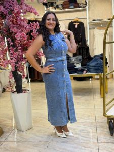 ⁦Sleeveless Front Buttons Long Jeans Dress⁩ - الصورة ⁦6⁩