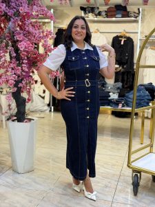 ⁦Sleeveless Front Buttons Long Jeans Dress⁩ - الصورة ⁦3⁩
