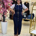 Sleeveless Front Buttons Long Jeans Dress