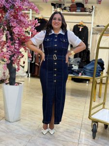 Sleeveless Front Buttons Long Jeans Dress