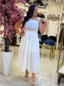 Sleeveless Plain Color Side Brooch Long Dress - Image 13