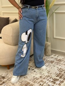 ⁦Wide Leg Snoopy Jeans Pants⁩ - الصورة ⁦3⁩