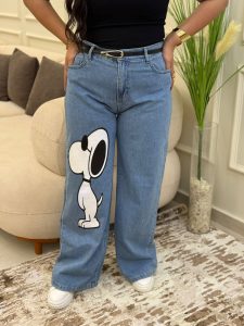 ⁦Wide Leg Snoopy Jeans Pants⁩ - الصورة ⁦4⁩
