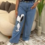 Wide Leg Snoopy Jeans Pants