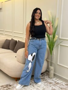 ⁦Wide Leg Snoopy Jeans Pants⁩ - الصورة ⁦5⁩