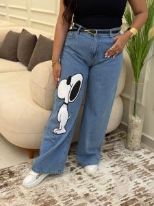 Wide Leg Snoopy Jeans Pants